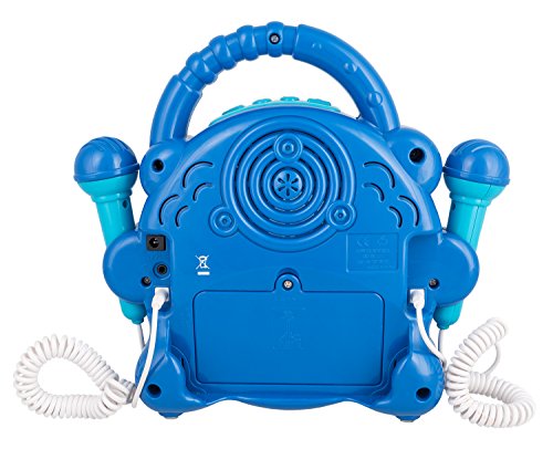Idena 40284 Sing Along - Reproductor de CD portátil para niños, Funciona con Pilas, Pantalla LED, antichoque y Dos micrófonos para Karaoke, Color Azul Claro