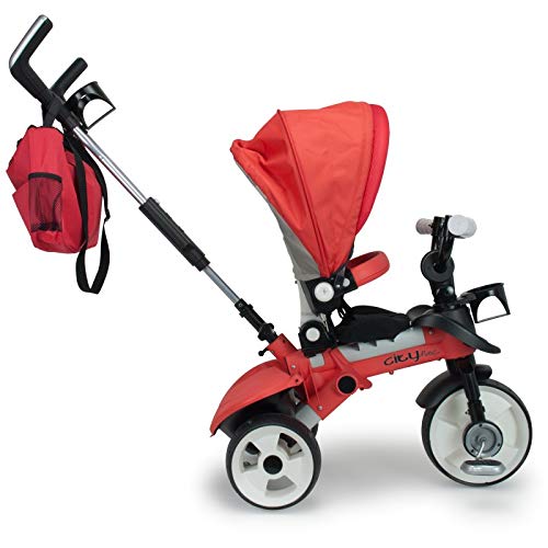 INJUSA - 8 Triciclo City Max para Bebés desde los 6 Meses con Mango para Control Parental de Dirección, color rojo (3271)