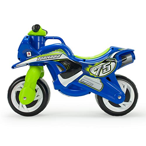 INJUSA - Correpasillos Moto Tundra con Decoración Permanente e Impermeable Recomendada Niños +18 Meses Color Azul y Verde