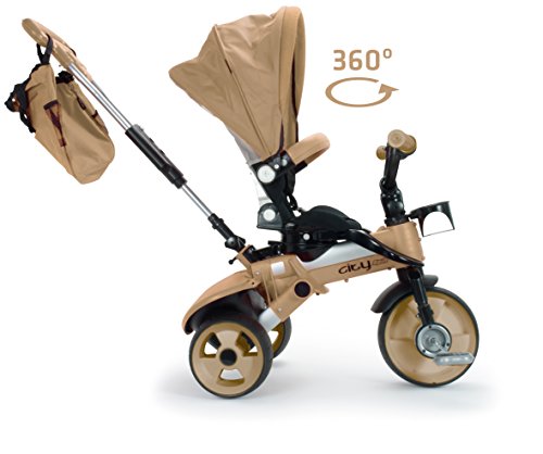 INJUSA - Triciclo Evolutivo City MAX con Asiento Giratorio 360º para Bebés de +6 Meses con Mango de Dirección Parental y Ruedas con Bandas de Goma