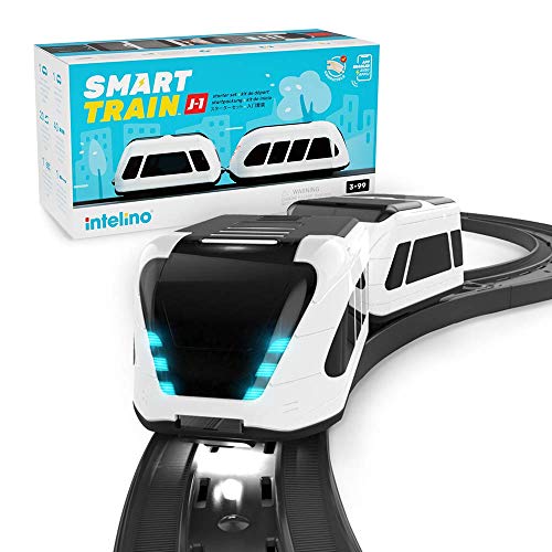 intelino J-1 Smart Train Kit de Inicio - El Tren y Robot de Juguete Que Enseña a Codificar con Juegos - Compatible con el Tren de Madera - Funciona sin Pantalla y Conectado a la App - Edad 3+