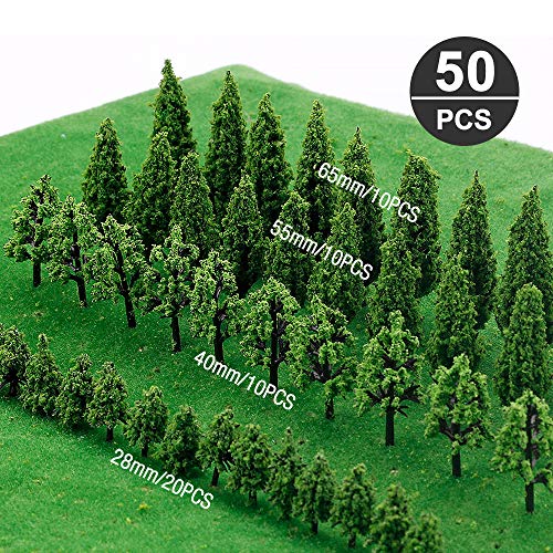 IWILCS 50 árboles modelo en miniatura, árboles de tren, árboles de diorama de paisaje ferroviario, árboles arquitectónicos, árboles de modelo de paisaje DIY, pequeño paisajismo
