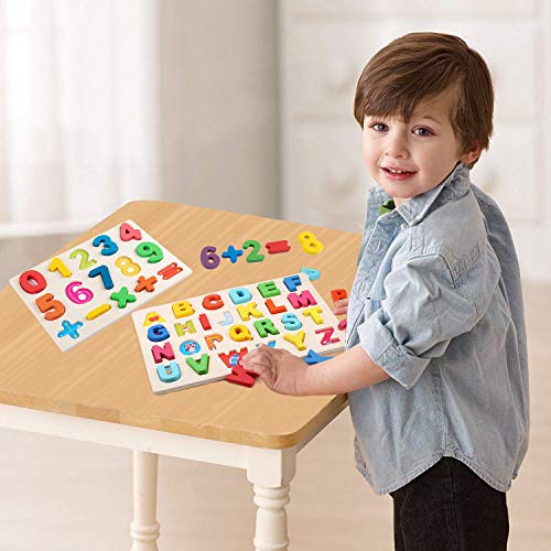 Jacootoys Puzzle de Madera Alfabeto y números Rompecabezas Juego de Mesa Aprendizaje Regalo Juguete Educativo para Niños