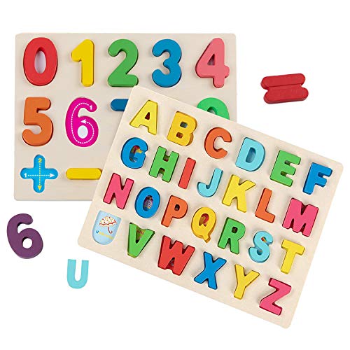 Jacootoys Puzzle de Madera Alfabeto y números Rompecabezas Juego de Mesa Aprendizaje Regalo Juguete Educativo para Niños