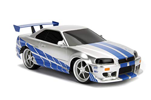 Jada- Fast&Furious Coche RC 2002 Nissan Skyline GT-R 1:16 radiocontrol con Mando, Color Blanco Azul (253206007)