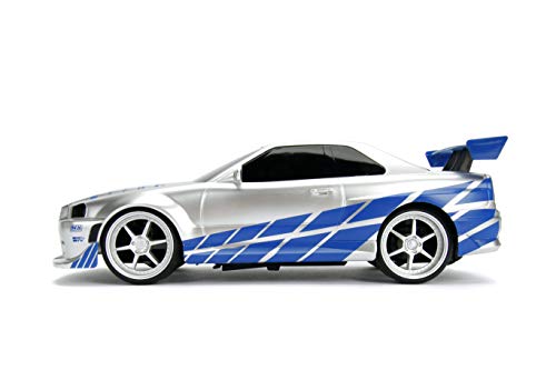 Jada- Fast&Furious Coche RC 2002 Nissan Skyline GT-R 1:16 radiocontrol con Mando, Color Blanco Azul (253206007)