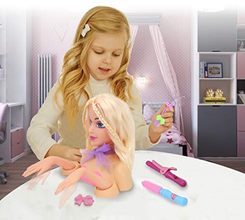 Jamara 8 Cabezales de peluquería Bella Styling, para probar Peinados Modernos, Resistente, promueve Juegos de rol fantásticos, Incluye Accesorios para el Pelo, Color Rosa. (460618)