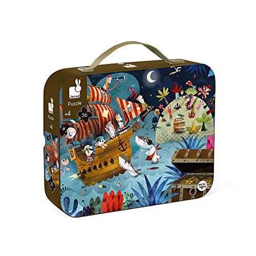 Janod - J02922 - Puzle de 36 piezas con diseño de la caza del tesoro en un maletín con asa para niños a partir de 4 años