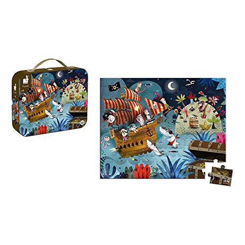 Janod - J02922 - Puzle de 36 piezas con diseño de la caza del tesoro en un maletín con asa para niños a partir de 4 años