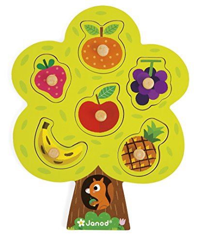 Janod - J07061 - Puzle de madera de 6 piezas encajables con clavija de madera con diseño de árbol frutal para niños pequeños a partir de 18 meses