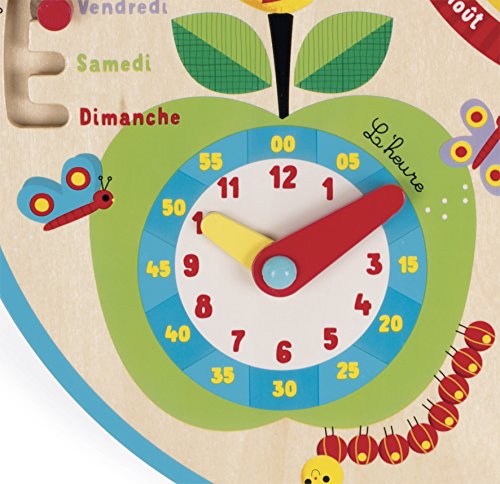 Janod - J09617 - Calendario educativo de madera "Au Fil du Temps" (A lo largo del tiempo) (versión en francés) para niños a partir de 3 años