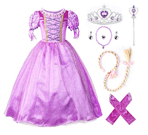 JerrisApparel Princesa Vestido de Fiesta niña de Disfraz Carnaval Morado (120cm, Morado con Accesorios)