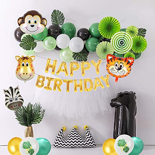 JeVenis Set de 23 animales de la selva Decoraciones de feliz cumpleaños Tema de la selva Decoración del primer cumpleaños Globos de animales de la selva