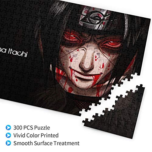 Jigsaw Picture Puzzles Gift For Girl 300pcs Educational Family Game Wall Artwork,Hiha Itachi Naruto Shippuuden Uchiha Madara Anime Red Eyes Blood Artwork Simple Background Face Glowing Eyes Black