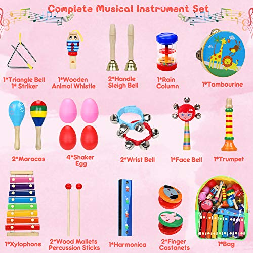 Jojoin 24 Pcs Juguetes Instrumentos Musicales, 14 Tipos de Juguetes de Instrumentos, Juguete Música Instrumento, Educativo Bebés, Juguete y Regalos para Niños de Navidad y Cumpleaños etc.