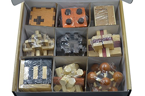 Joyeee 9 Piezas Cubo 3D Rompecabezas de Madera Juego Puzle #2 - Desafiar su Pensamiento lógico Decoración