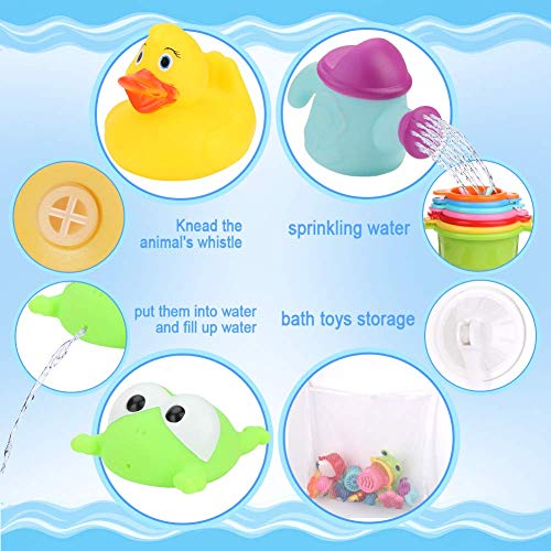 Joyoldelf - 19 juguetes de baño para bebé, red de juguetes de baño, pistola de agua, red de pesca, vasos apilables, juguete para bañera, piscina
