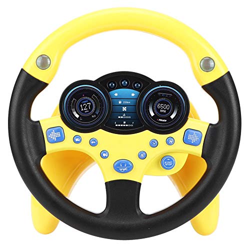 Juguete para volante, coche de copiloto con música y luz para niños juguetes de aprendizaje para conducir regalo de educación musical para niños pequeños aprendices (amarillo)