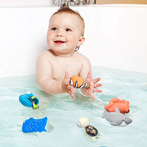 Juguetes de Baño Flotante con Organizador de Juguetes de Baño, Dieallles Shine 6PCS Animales Marinos Juguetes bañera Bebe para niños