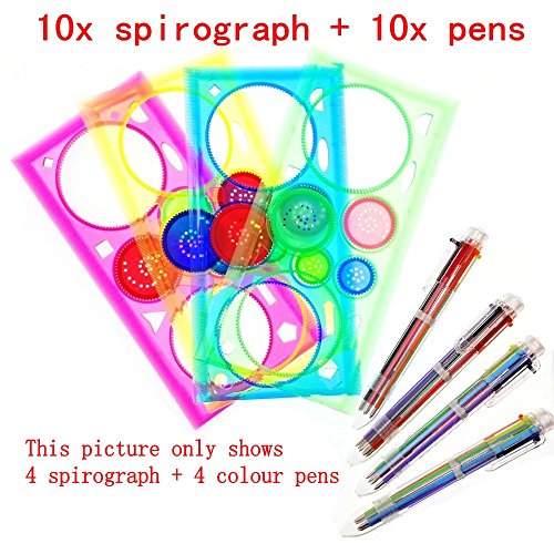 JZK 20 x Spirograph Set Dibujo Spirograph plástico, 10 Piezas Regla espirógrafo + 10 Piezas Multicolor bolígrafo para niños Adulto Bolsa Fiesta cumpleaños
