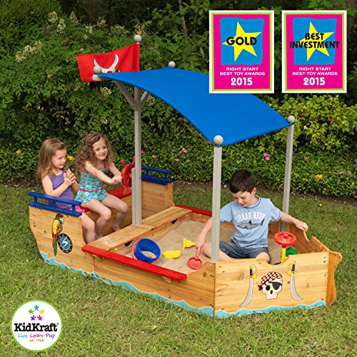 KidKraft- Arenero de madera para niños, diseño de galeón pirata, para jardín y exteriores , Color Multicolor (128)