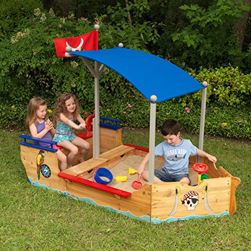 KidKraft- Arenero de madera para niños, diseño de galeón pirata, para jardín y exteriores , Color Multicolor (128)