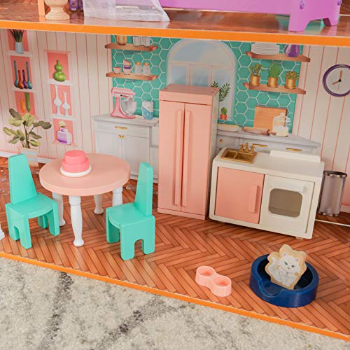 KidKraft- Casa de muñecas de madera con muebles y accesorios incluidos, apta para muñecas de 30 cm, Color Rosa ( 65986 )