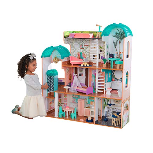 KidKraft- Casa de muñecas de madera con muebles y accesorios incluidos, apta para muñecas de 30 cm, Color Rosa ( 65986 )