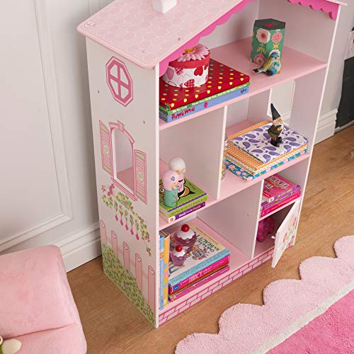 KidKraft- Dolls House Cottage Estantería de madera con diseño de casa de muñecas, mueble expositor para dormitorio de niños, estantería con espacio para almacenamiento (14604)