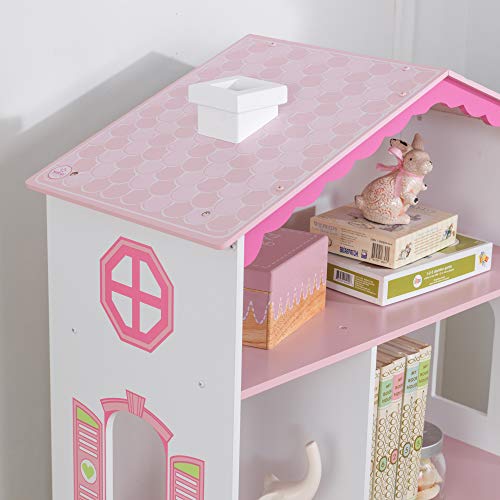KidKraft- Dolls House Cottage Estantería de madera con diseño de casa de muñecas, mueble expositor para dormitorio de niños, estantería con espacio para almacenamiento (14604)