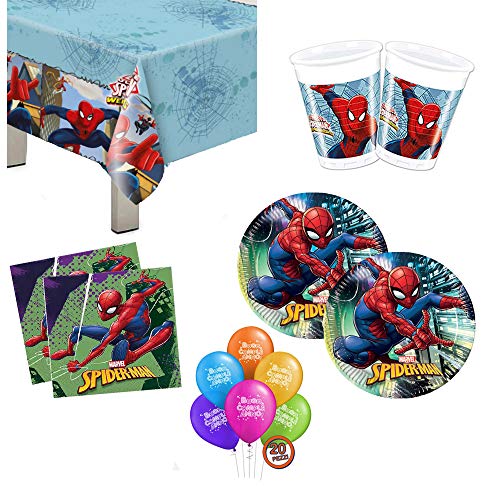 Kit de fiesta de cumpleaños Spiderman, 57 piezas, 8 personas, niño y hombre, araña, juego de mesa, 8 platos, 8 vasos, 20 servilletas, 1 mantel y 20 globos, juego de adornos para fiestas