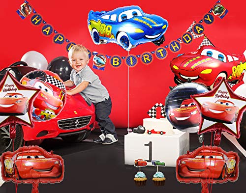 Kreatwow Fiesta de cumpleaños para Auto Suministros para niños con Tema de vehículo Feliz CUMPLEAÑOS Banner, Globos de Aluminio para Auto, 1ª Fiesta de cumpleaños