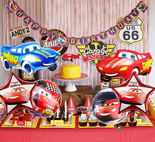 Kreatwow Fiesta de cumpleaños para Auto Suministros para niños con Tema de vehículo Feliz CUMPLEAÑOS Banner, Globos de Aluminio para Auto, 1ª Fiesta de cumpleaños