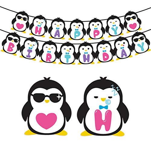 Kreatwow Suministros para Fiestas de cumpleaños de pingüinos - Penguin Happy Birthday Banner para Decoraciones de Fiestas Infantiles