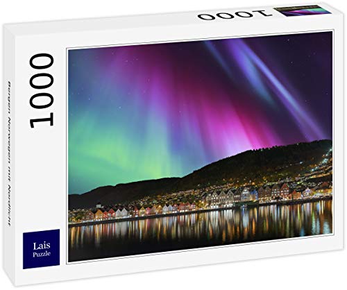 Lais Puzzle Bergen Noruega con la Aurora Boreal 1000 Piezas