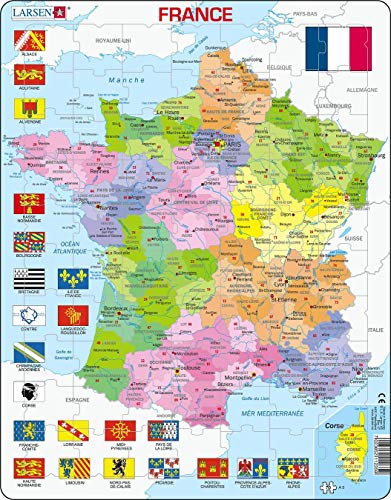 Larsen A5 Mapa Político de Francia, edición en Francés, Puzzle de Marco con 70 Piezas