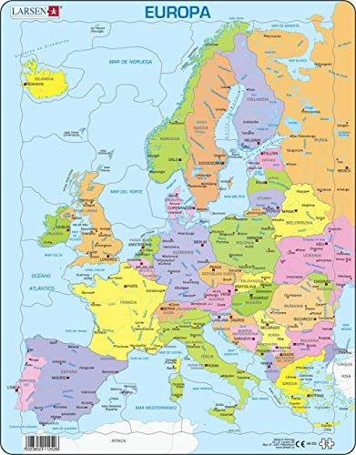 Larsen A8 Mapa político de Europa para los niños más pequeños, edición en Español, Puzzle de Marco con 37 Piezas
