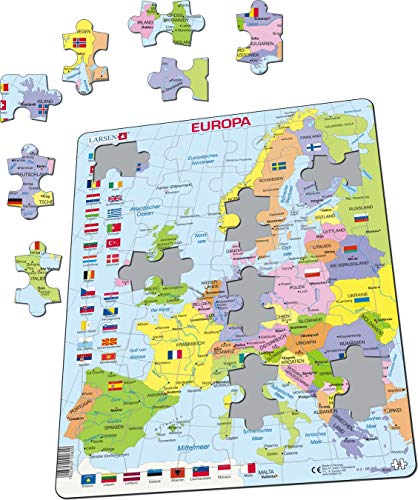Larsen K2 Mapa político de Europa, edición en Alemán, Puzzle de Marco con 48 Piezas