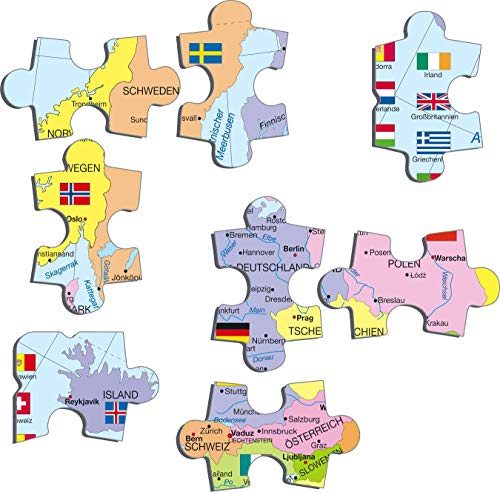 Larsen K2 Mapa político de Europa, edición en Alemán, Puzzle de Marco con 48 Piezas