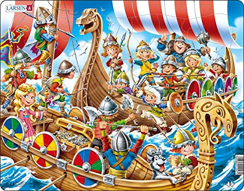 Larsen US41 Niños alegres Jugando a los Vikingos, Puzzle de Marco con 30 Piezas