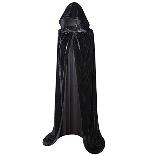 Lazzon Capa con Capucha Largo Negro Terciopelo Disfraz de Halloween Fiesta para Adulto Mujeres Hombres