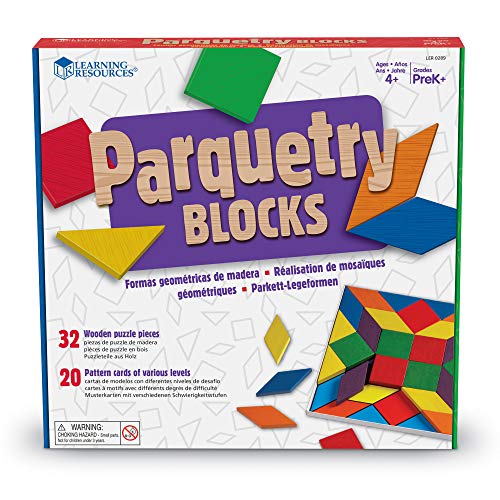 Learning Resources- Parquetry Block Super Set de Bloques geométricos y Tarjetas para Crear un entarimado, Color (LER0289)