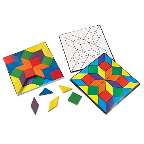 Learning Resources- Parquetry Block Super Set de Bloques geométricos y Tarjetas para Crear un entarimado, Color (LER0289)