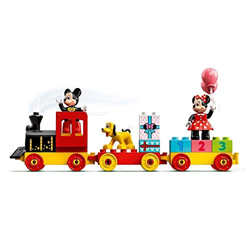LEGO 10941 DUPLO Disney Tren de Cumpleaños de Mickey y Minnie, Tren de Juguete para Niños, Incluye a Pastel y Globos de Cumpleaños