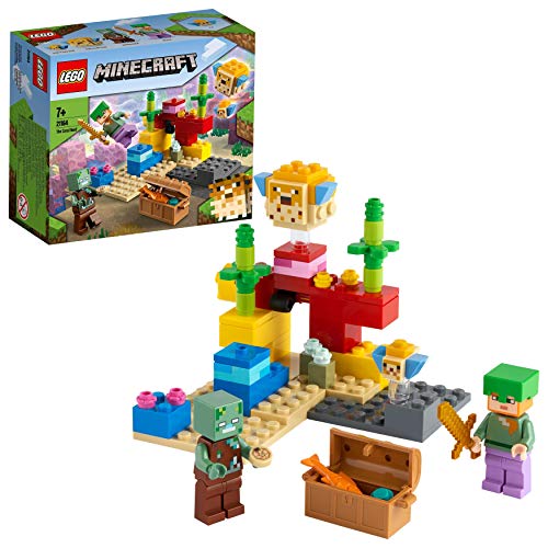 LEGO 21164 Minecraft El Arrecife de Coral Set de Construcción con Alex, Pez Globo de 2 Ladrillos y Zombie Ahogado
