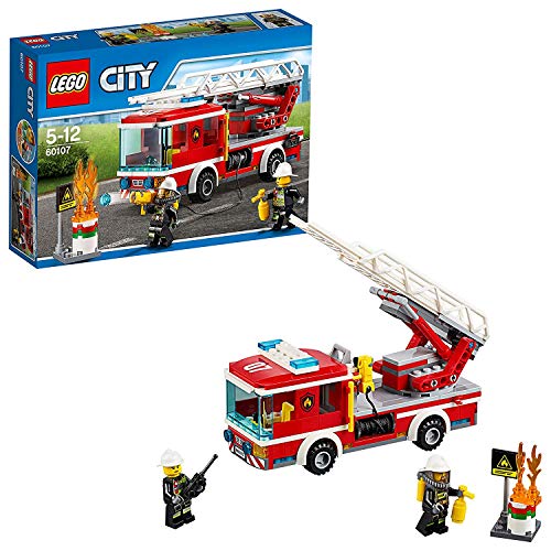 LEGO City - Camión de Bomberos con Escalera, Juguete de Construcción para Recrear Rescates en Incendios de la Ciudad (60107)