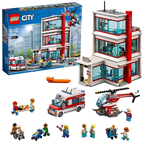 LEGO City - Hospital, Juguete Creativo de Construcción de Edificio con Helicóptero y Ambulancia para Niños y Niñas de 6 a 12 Años, Incluye Minifiguras (60204)