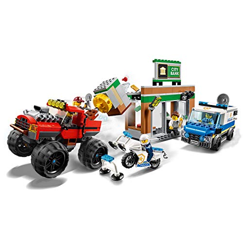 LEGO City Police - Policía: Atraco del Monster Truck, Set de Construcción a Partir de 5 Años, Contiene 2 Minifiguras, Camión Magnético, Banco de Juguete, Furgoneta Policía y Moto (60245)