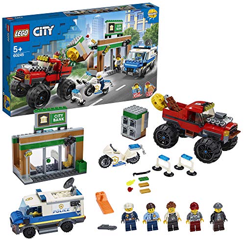 LEGO City Police - Policía: Atraco del Monster Truck, Set de Construcción a Partir de 5 Años, Contiene 2 Minifiguras, Camión Magnético, Banco de Juguete, Furgoneta Policía y Moto (60245)