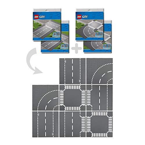 LEGO City Suplementario - Curvas y Cruce, juguete de pista de carretera complementario para tu ciudad LEGO (60237)